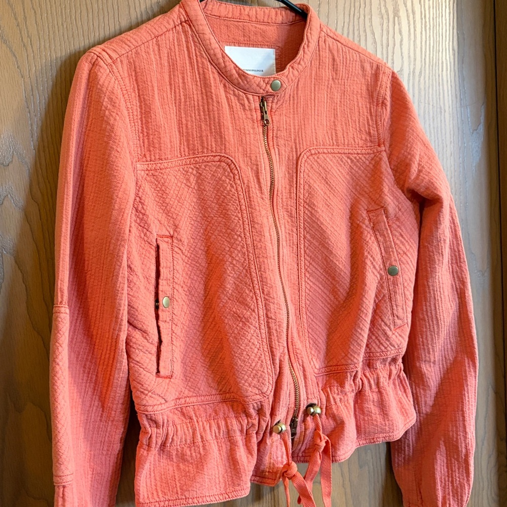 Anthropologie Woman’s Coral Colored Joyce Textured Moto Jacket Small - Picture 3 of 11